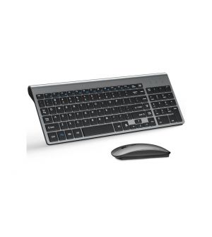 Wireless Keyboard and Mouse Ultra Slim Combo, 2.4G Silent Compact USB Mouse and Scissor Switch Keyboard Set with Cover, 2 AA and 2 AAA Batteries, for PC/Laptop/Windows/Mac - Gray Black