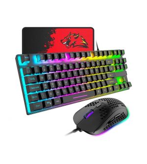 T2 Gaming Keyboard and Mouse Combo,88 Keys Compact Rainbow Backlit Mechanical Feel Keyboard,RGB Backlit 6400 DPI Lightweight Gaming Mouse with Honeycomb Shell for Windows PC Gamers (Black)